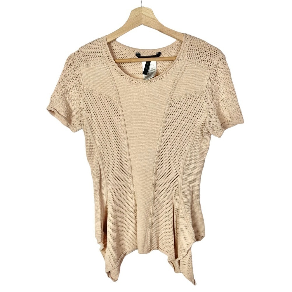 BCBGMaxAzria Bare Light Pink Knit Short Sleeve Blouse M